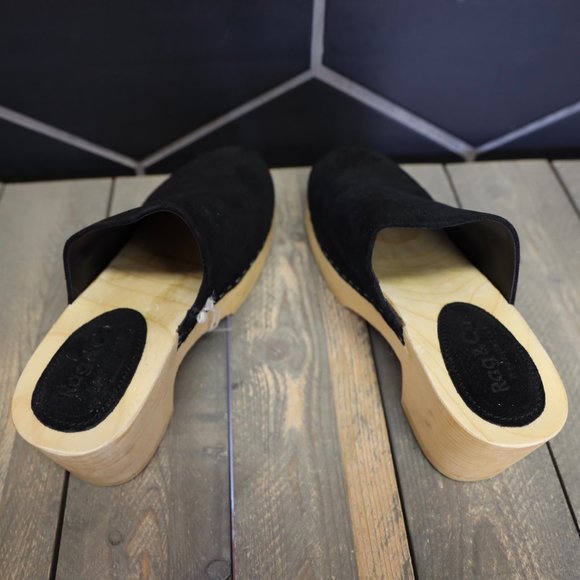 Womens Rag & Co Darcie Black Suede Wooden Clogs Handmade Mule Lotta Swedish Shoe - Picture 6 of 8
